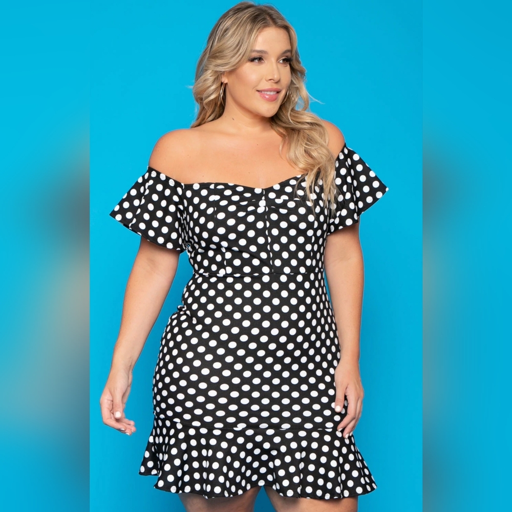 NEW NWOT CurvySense Plus Size Amika Polka Dot Black Dress Size 4XL - Picture 3 of 7